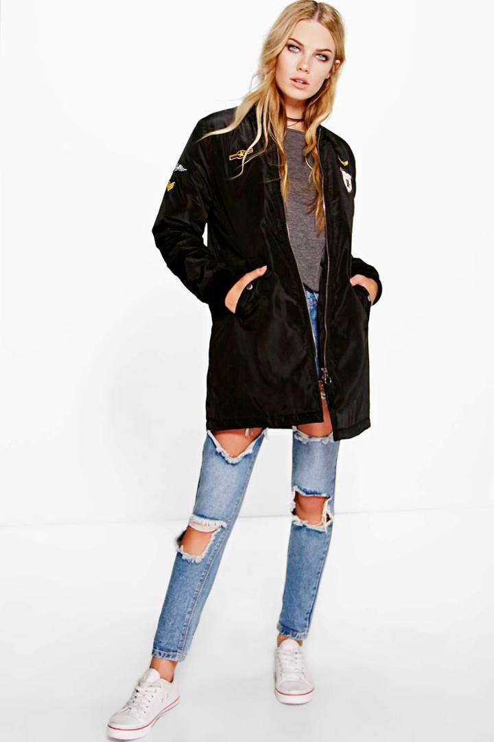 Boohoo Alexis Badge Longline Ma1 Bomber Black