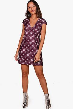 Boohoo Alana Geo Print Cap Sleeve Shift Dress
