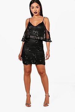 Boohoo Sequin And Mesh Bodycon Dress