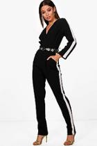 Boohoo Lily Long Sleeve Sports Stripe Jumpsuit