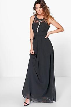 Boohoo Boutique Ana Embellished & Lace Maxi Dress