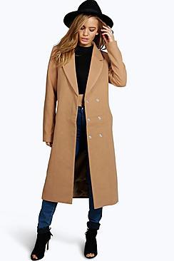 Boohoo Petite Kyla Longline Camel Duster Coat