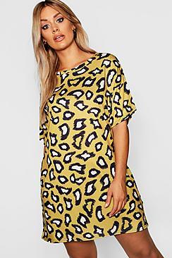 Boohoo Plus Leopard Print T-shirt Dress