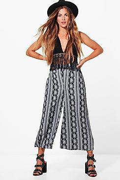Boohoo Zabrina Monochrome Mix Print Wide Leg Culottes