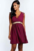 Boohoo Tia Embellished Shoulder And Waist Chiffon Dress