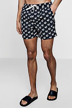 Boohoo Lightning Bolt Print Swim Short