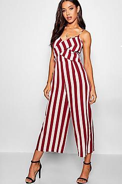 Boohoo Wide Stripe Twist Front Culotte Jumpsuit
