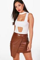 Boohoo Erin Wrap Front Leather Look Mini Skirt