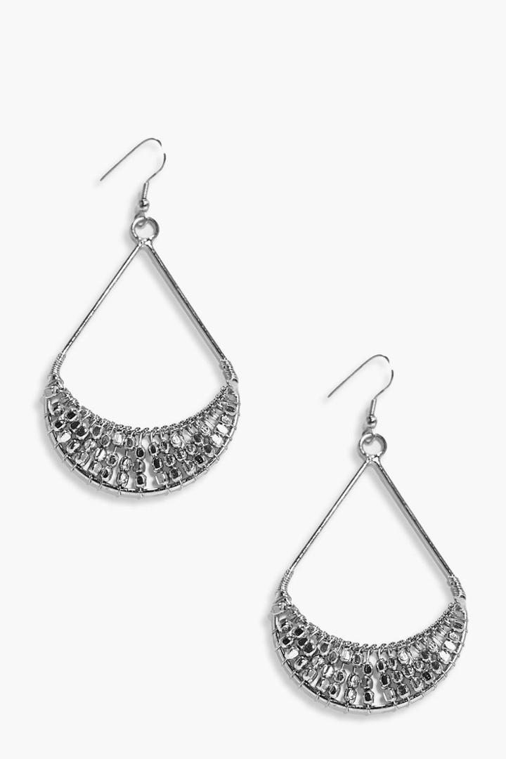 Boohoo Louise Chain Mail Dangle Hoop Earrings Silver