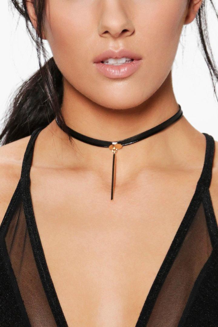 Boohoo Martha Gold Drop Pendant Choker Black
