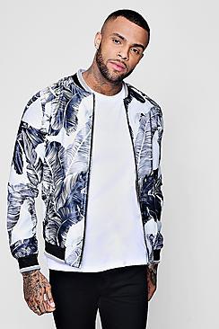 Boohoo Leaf Print Sateen Bomber