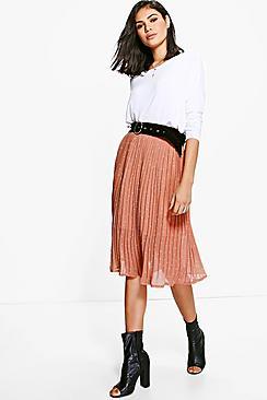 Boohoo Luna Polka Dot Pleated Chiffon Midi Skirt