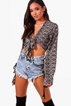 Boohoo Tall Grace Paisley Print Tie Front Top