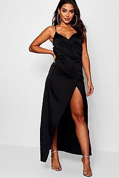Boohoo Satin Wrap Detail Maxi Dress