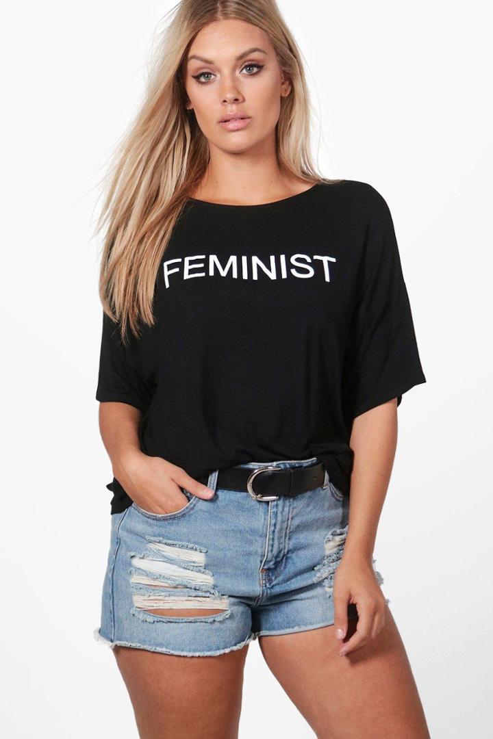 Boohoo Plus Zena 'feminist' Slogan Tee Black