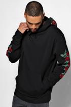Boohoo Over The Head Hoodie With Rose Embroidery Black