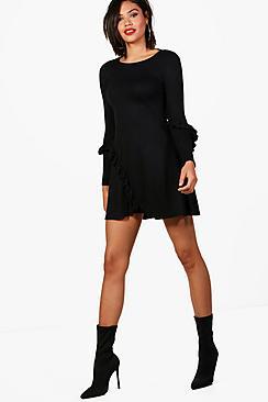 Boohoo Kaye Micro Ruffle Detail Swing Dress Knitted