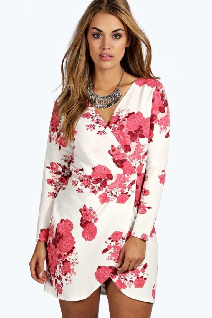 Boohoo Plus Lottie Printed Wrap Front Dress Multi