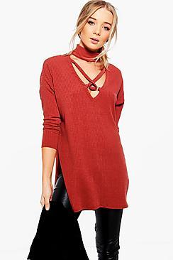 Boohoo Poppy D-ring Strappy Choker Jumper