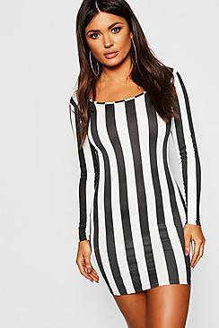 Boohoo Square Neck Wide Stripe Bodycon Mini Dress