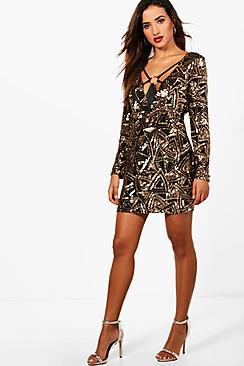 Boohoo Rosie Sequin & Mesh Harness Dress