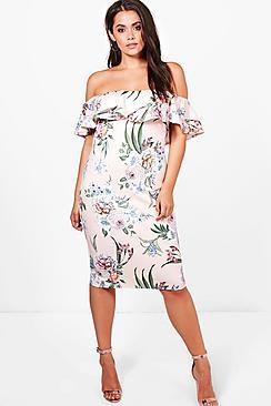 Boohoo Plus Ella Double Layer Floral Midi Dress