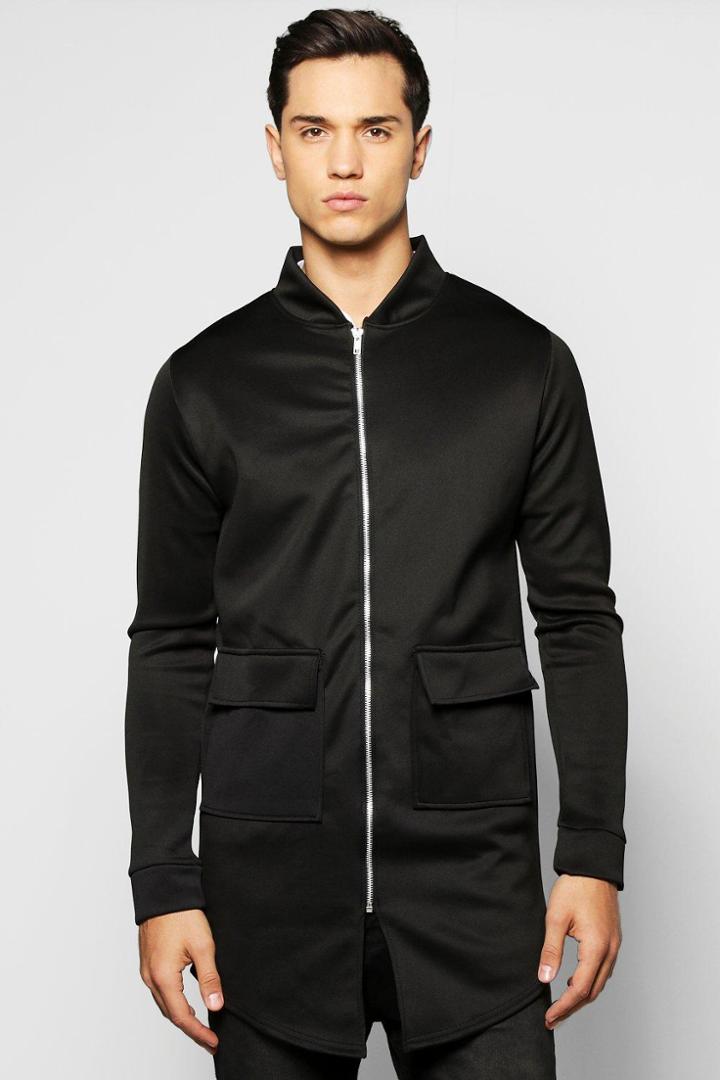 Boohoo Longline Scuba Bomber Jacket Black