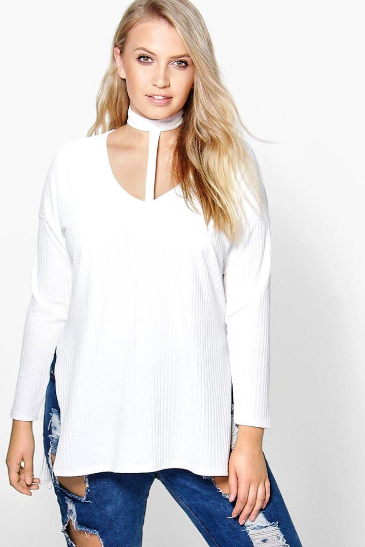 Boohoo Plus Charlie Choker Detail Rib Top Cream