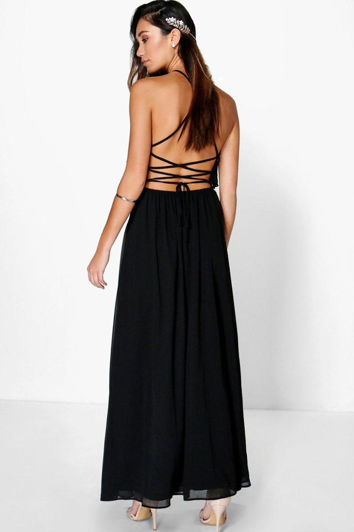 Boohoo Adelin Ruffle Strappy Maxi Dress Black