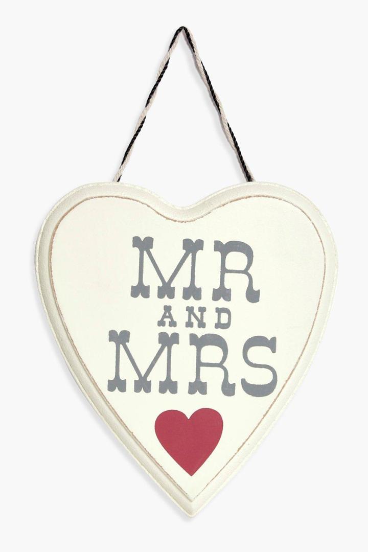 Boohoo Mr & Mrs Wooden Plaque Cream