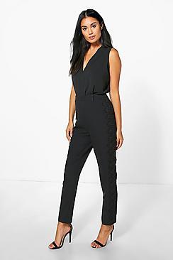 Boohoo Graciela Crochet Trim Tailored Woven Trousers