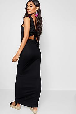 Boohoo Knot Back Jersey Maxi Dress
