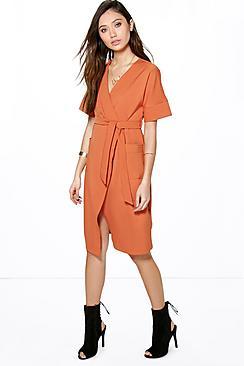Boohoo Ginger Wrapover Tie Waist Dress