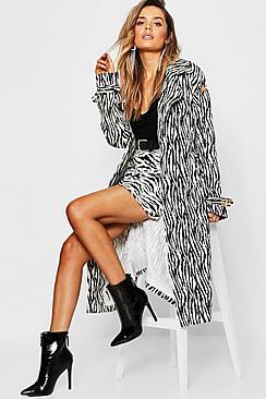 Boohoo Zebra Print Trench Coat