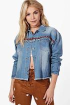 Boohoo Florence Beaded Tassel Oversized Denim Jacket