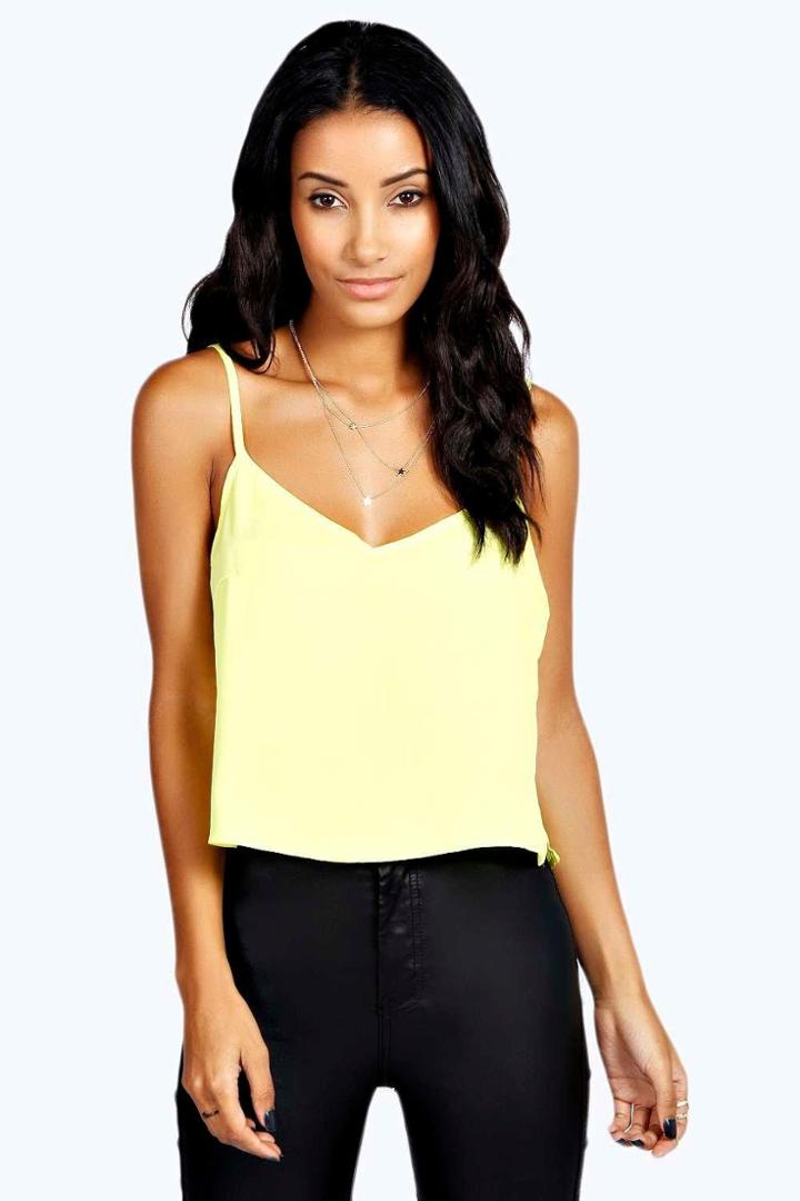 Boohoo Nicole V Neck Crop Woven Cami Yellow