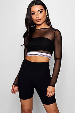 Boohoo Molly Mesh Sports Tape Crop