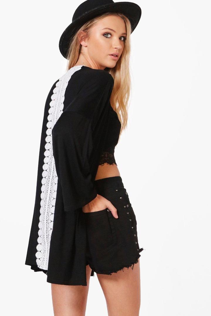 Boohoo Molly Lace Panel Kimono Black