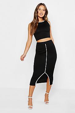Boohoo Petite Contrast Rib Skirt & Top Co-ord