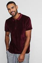 Boohoo Velour Polo With Zip Placket