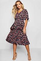 Boohoo Leigh Ditsy Printed Ruffle Hem Midi Dress