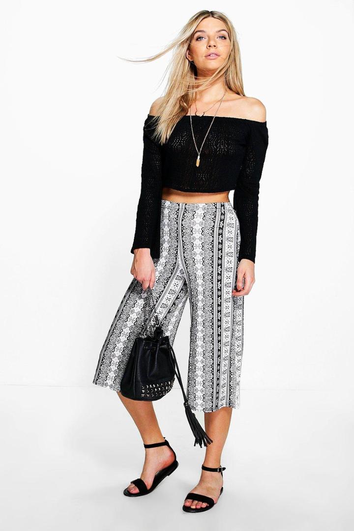 Boohoo Lolita Paisley Print Jersey Culottes Black