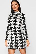 Boohoo Dogtooth Polo Neck Bodycon Dress