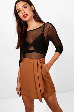 Boohoo Annie Crepe Pocket Tie Waist Mini Skirt