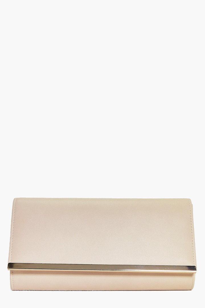 Boohoo Rose Pu Metal Bar Clutch Bag Nude