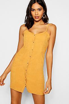 Boohoo Popper Front Cord Dress