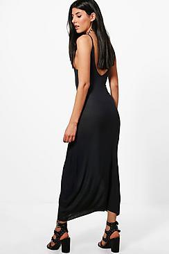 Boohoo Nadia Ribbed Low Back Strappy Maxi Dress