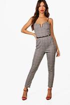 Boohoo Gretchen Checked Belted Jumpsuit