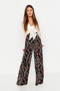 Boohoo Petite Wide Leg Chain Print Trouser