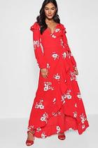 Boohoo Ruffle Shoulder Wrap Front Maxi Dress